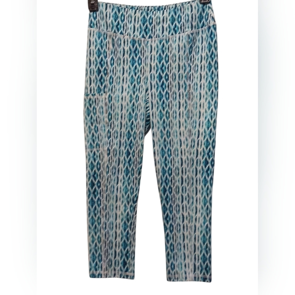 Chico's - Weekends Turquoise & Blue Pull On Leggings, Media Pocket, Size 0 - Picture 9 of 10